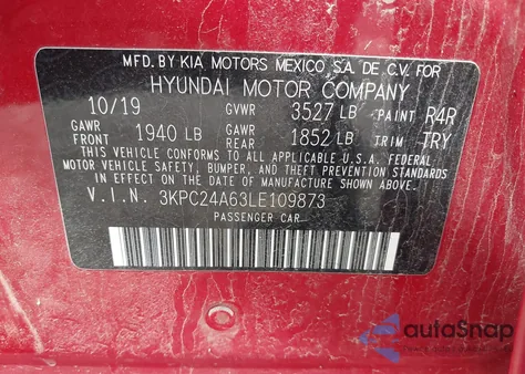 2020 Hyundai Accent Se из США, поврежденный, VIN 3KPC24A63LE109873